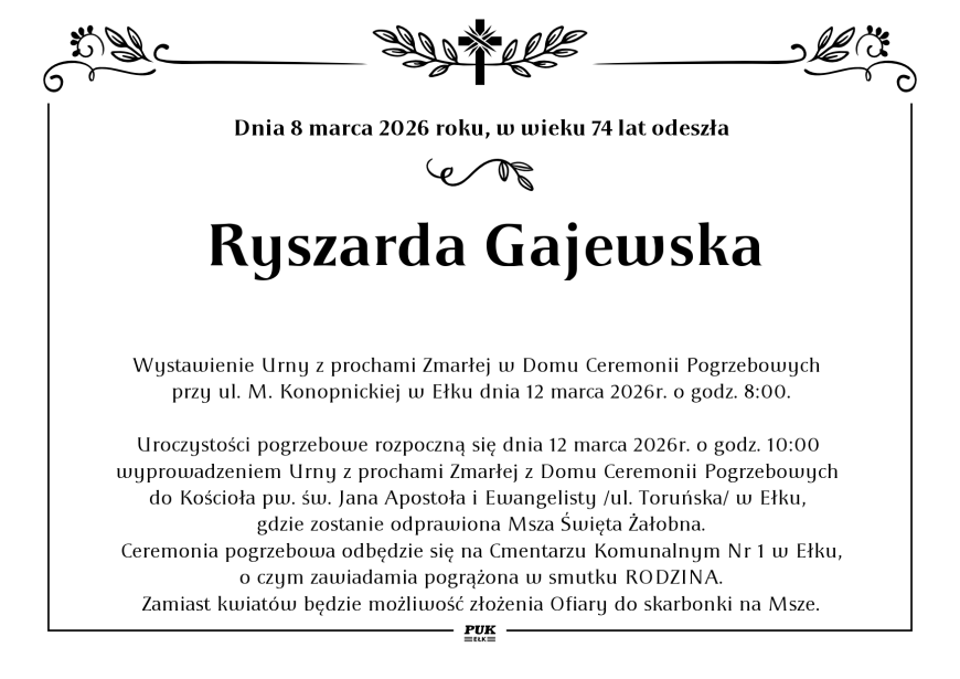 Ryszarda Gajewska - nekrolog